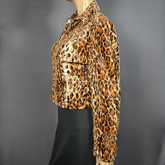 Y2K Nygard Leopard Faux Fur Jacket Size 6 Short Full Zip Indie Sleaze Grunge - Picture 4 of 11